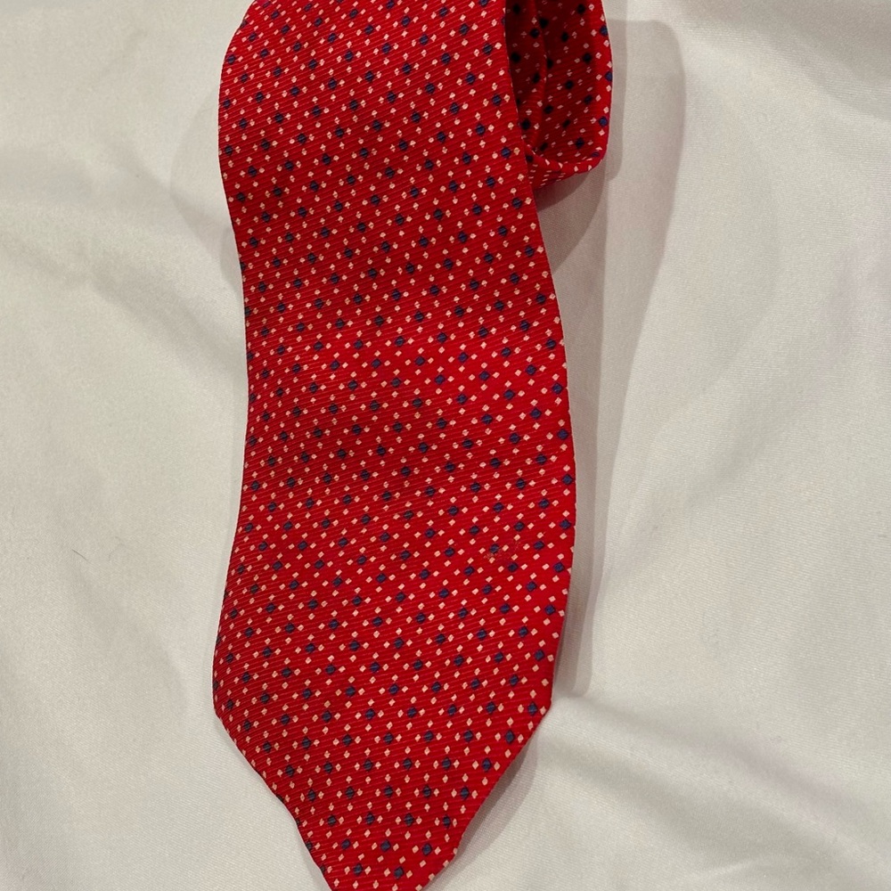 Ralph Lauren Red Silk Tie with Polka Dot Pattern